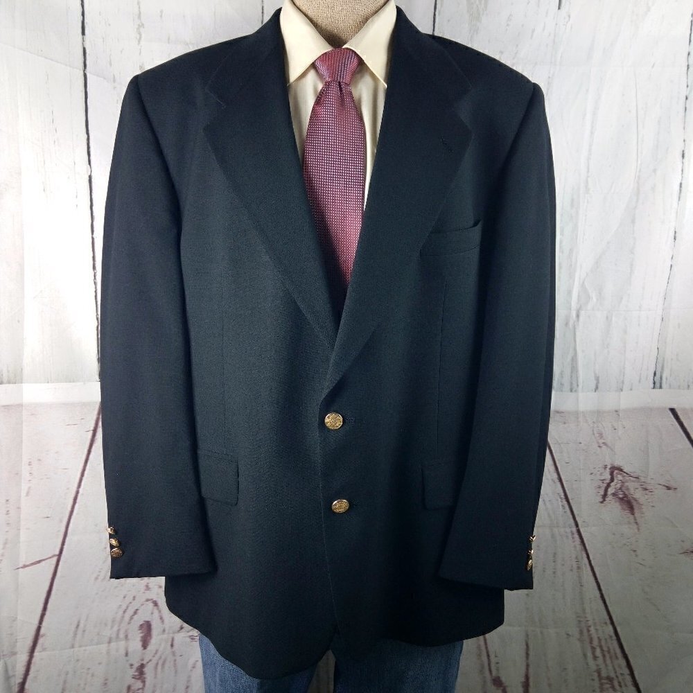Mark Alexander 46R 2 Gold Button Black Suit Blazer Sport Coat